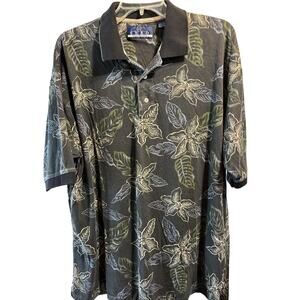 Vintage Enro Men’s L Short Sleeve Golf Polo Shirt Gray Floral Cotton Outdoor Y2K